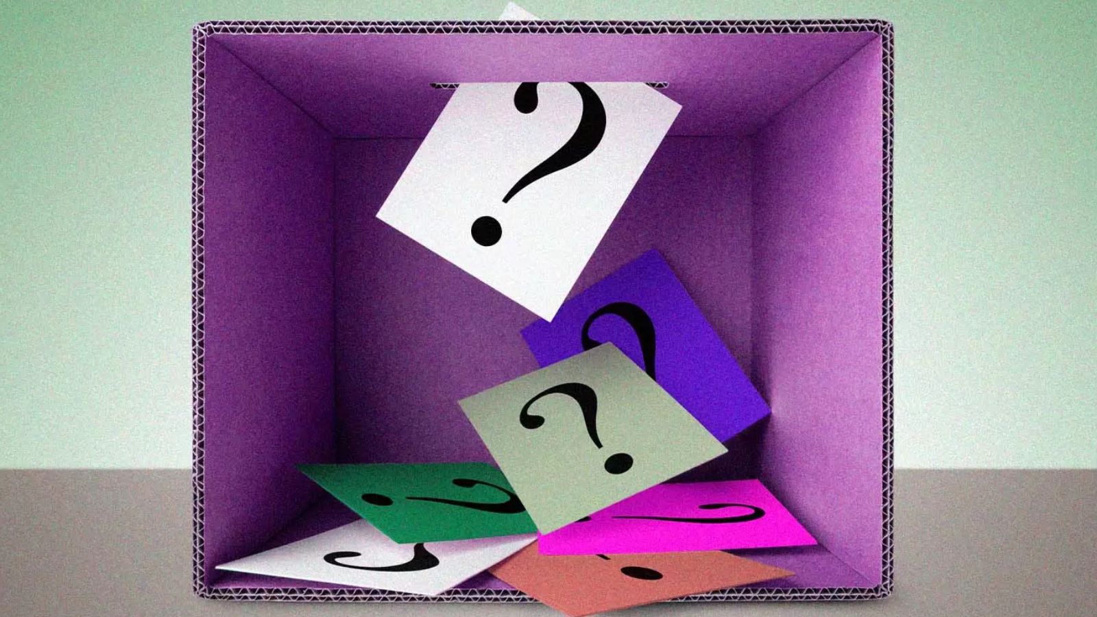 Caixa cheias de pontos de interrogação.