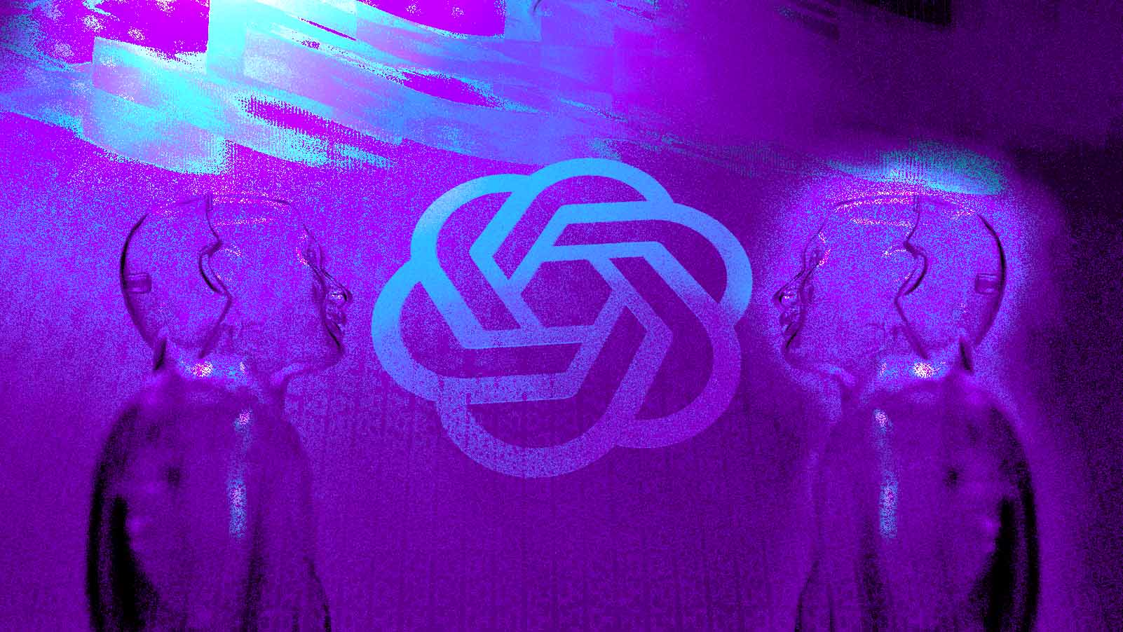 Logo da OpenAI em azul, num fundo roxo