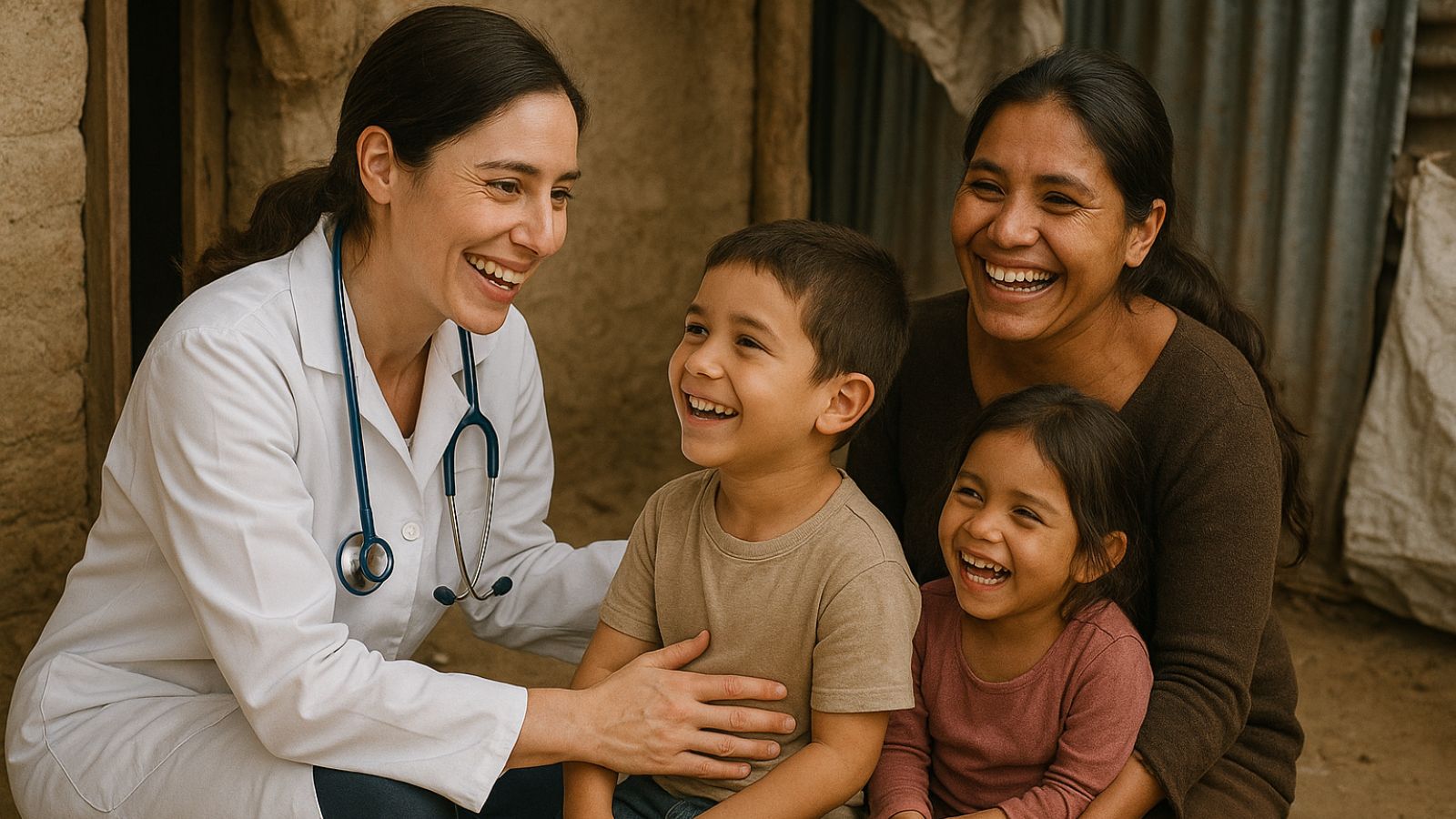 Família rindo com médica
