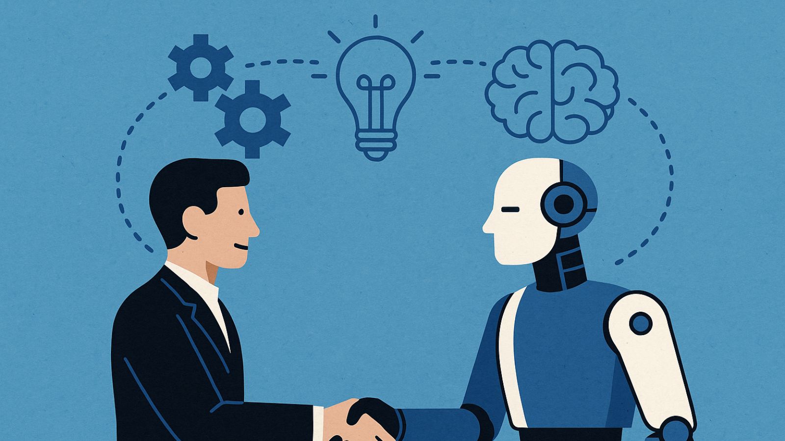 Humano e robô em um aperto de mão