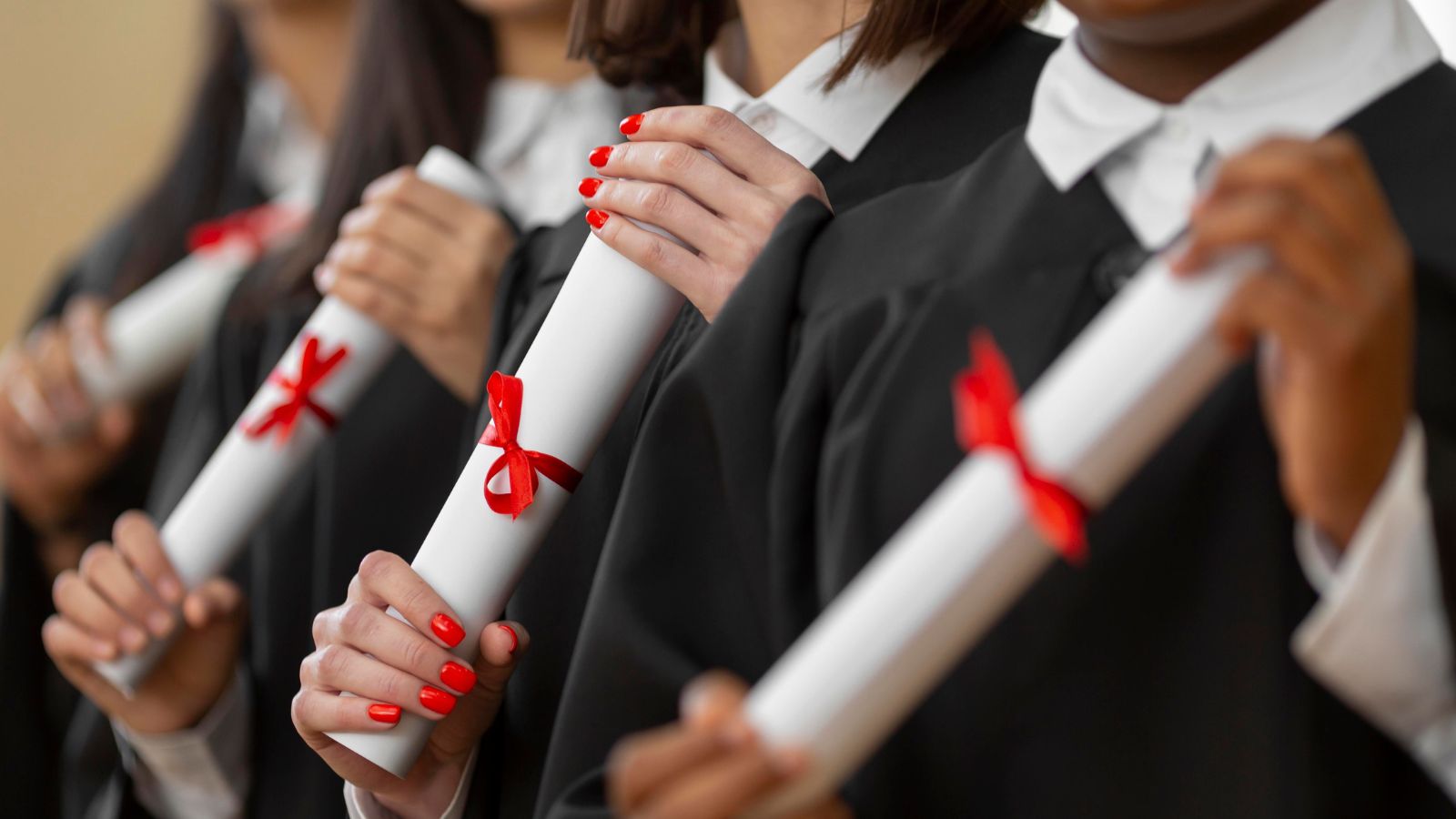 Mãos segurando diplomas