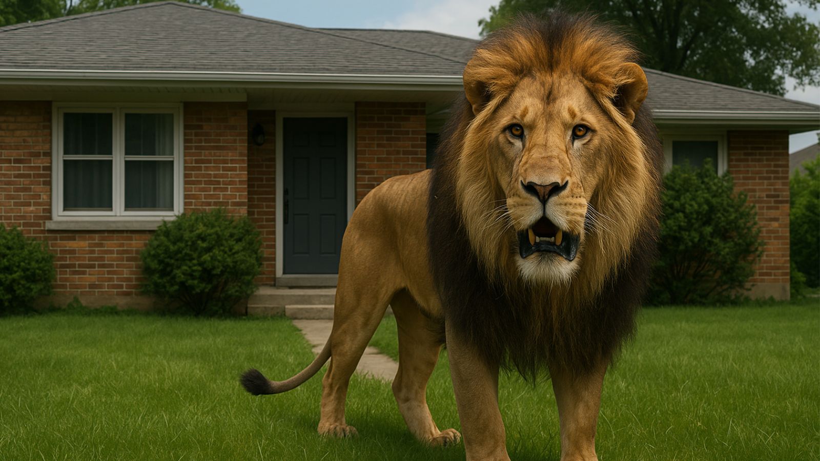 Leão cercando casa