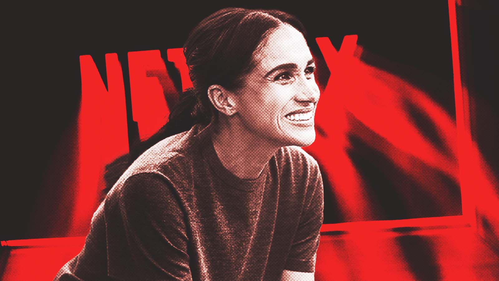 imagem de Meghan Markle com logotipo da Netflix ao fundo