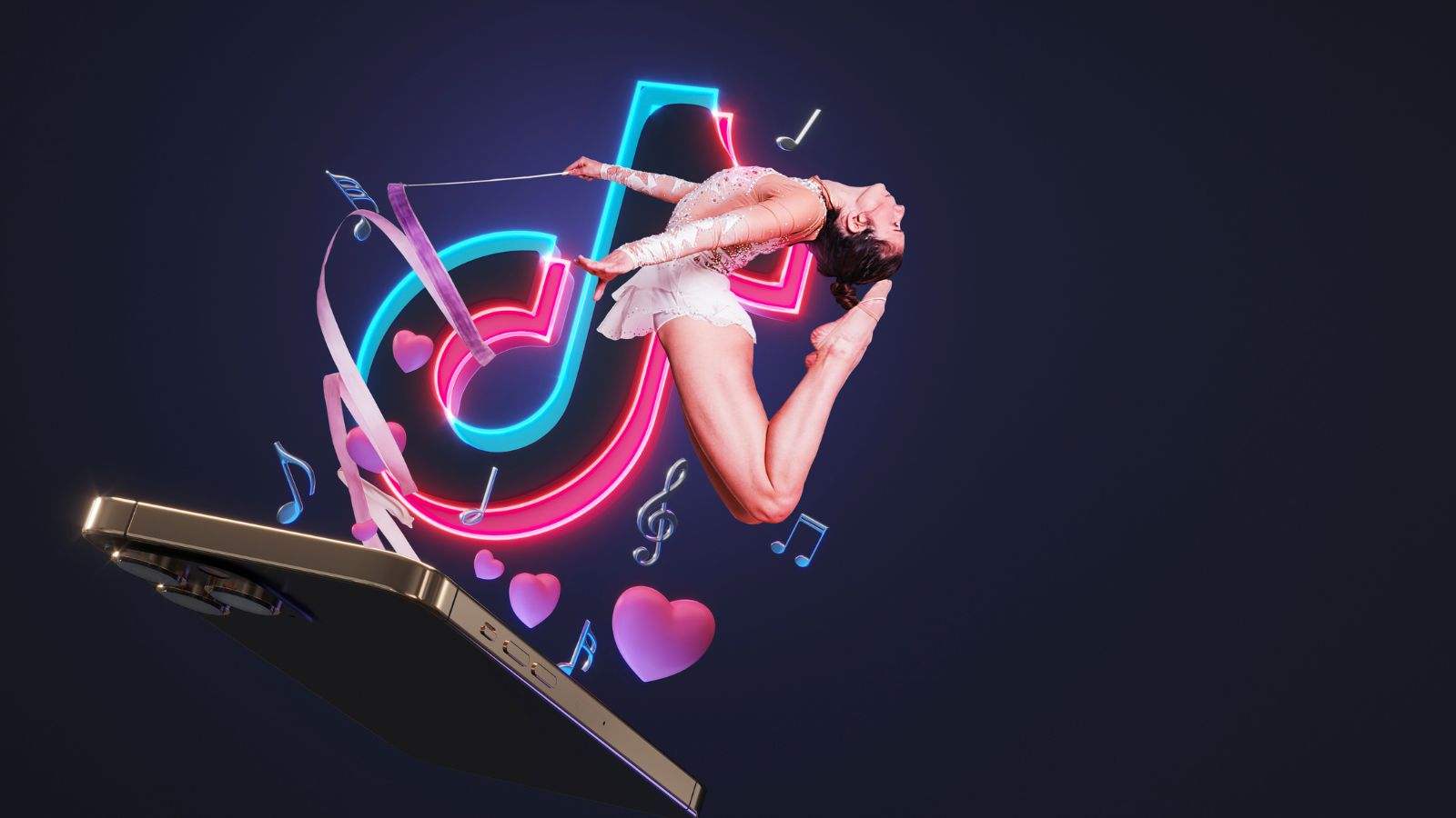 Mulher saindo de dentro do celular da plataforma Tik Tok