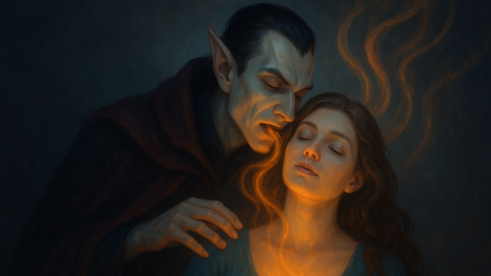 Vampiro sugando energia de mulher