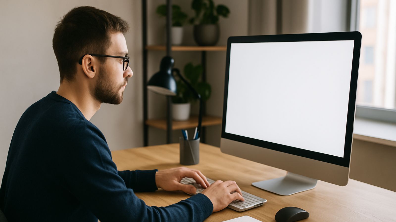 homem mexendo no computador