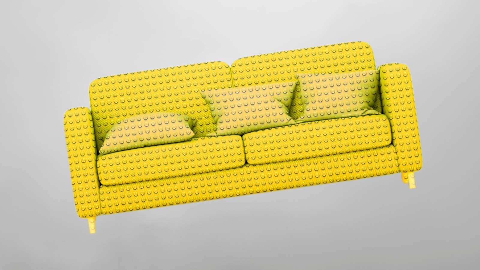 imagem de um sofá amarelo feito de blocos de Lego