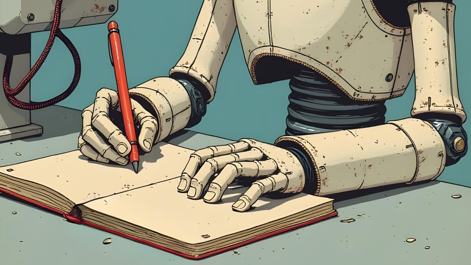 Mão de robô escrevendo