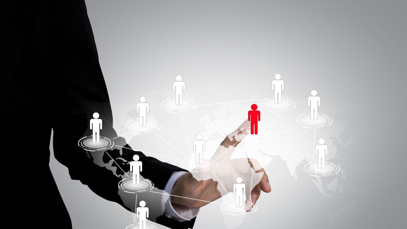 Executivo tocando um ícone de pessoa em 3D