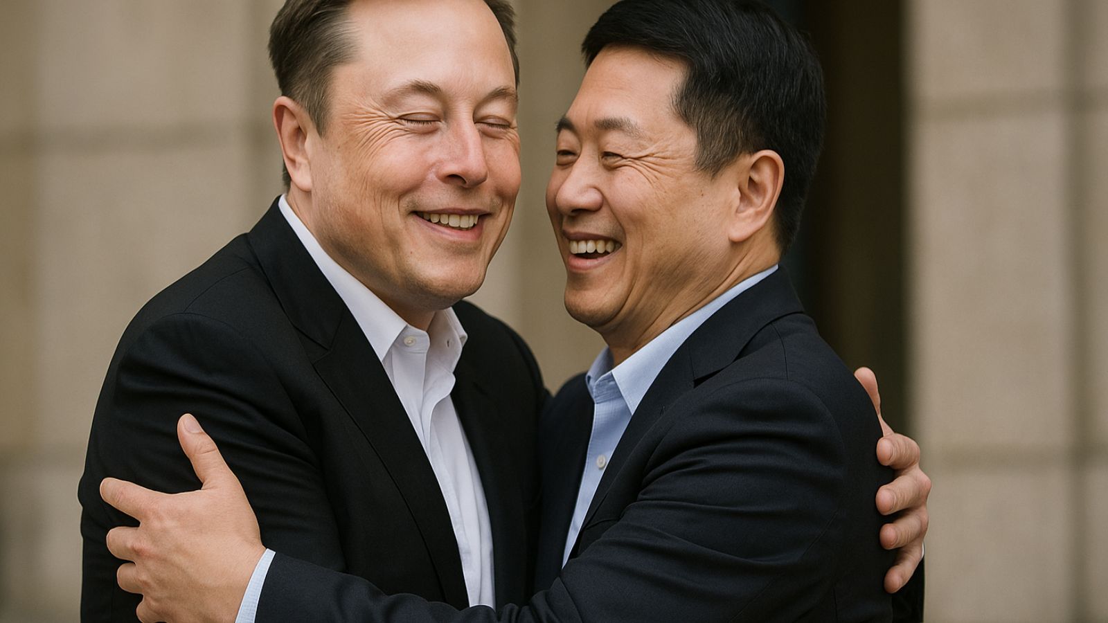 Elon Musk e chinês se abraçando