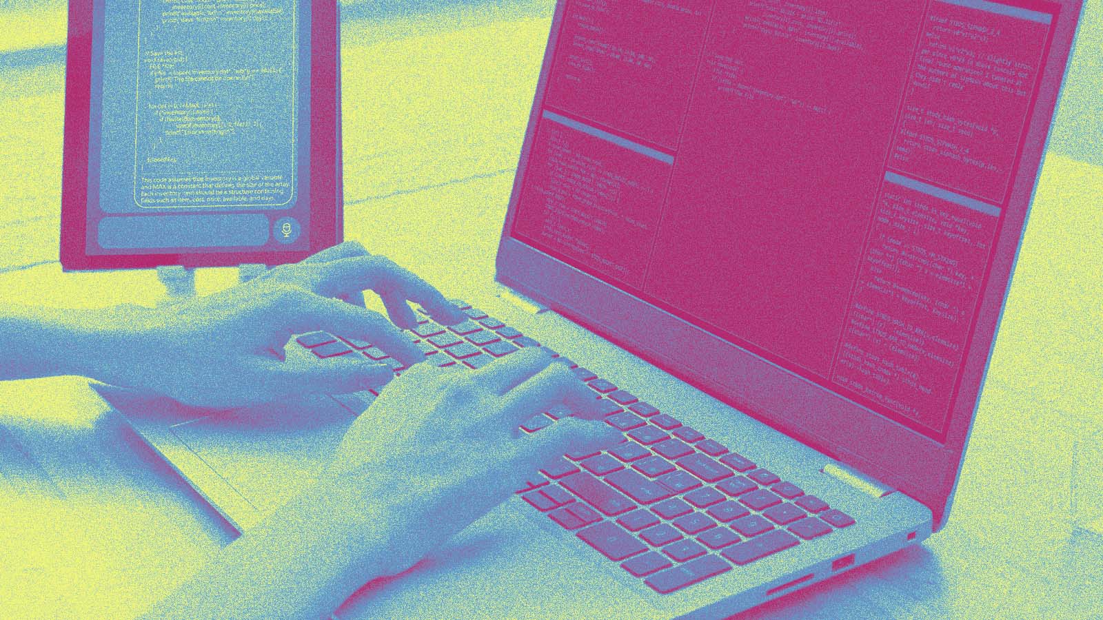 mãos digitando no teclado de um laptop