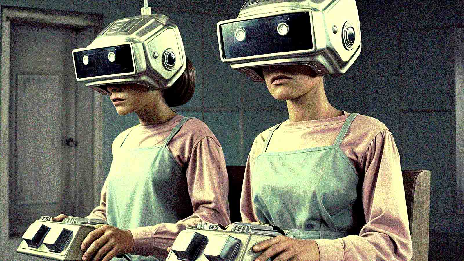 pessoas com cabeças de robô/ automação