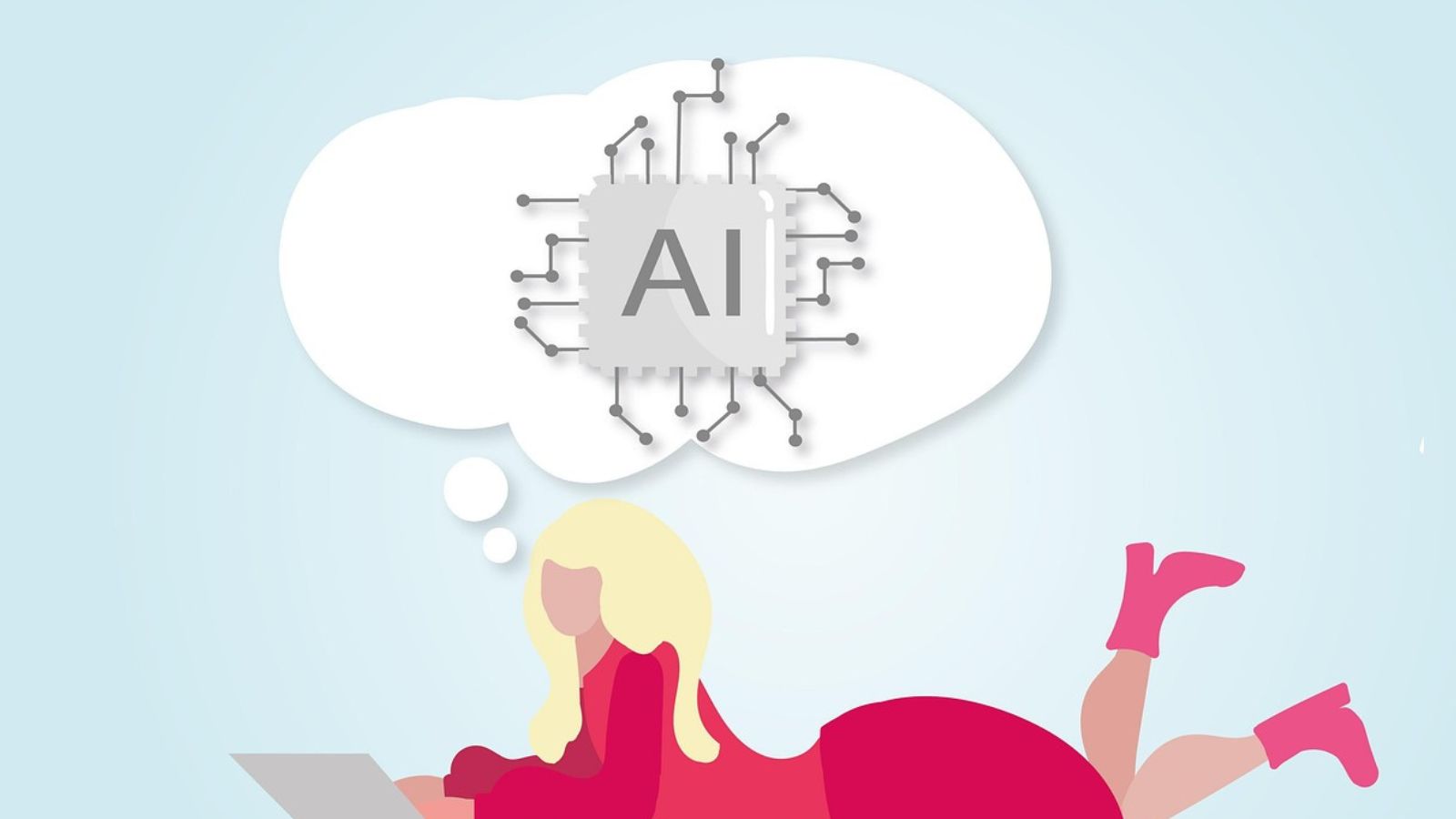 Mulher deitada pensando em chip de IA