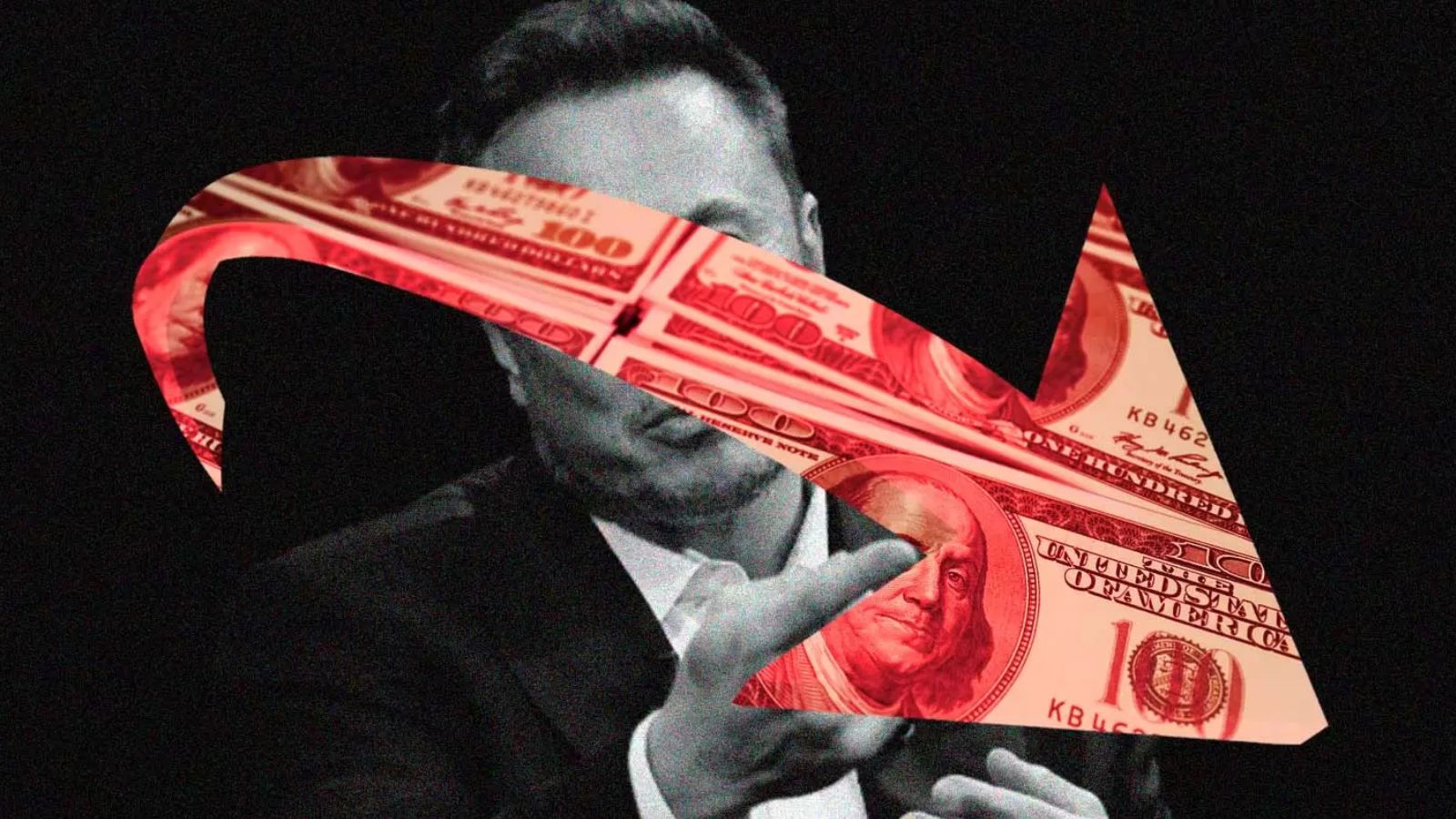 Elon Musk com seta com dólar na frente