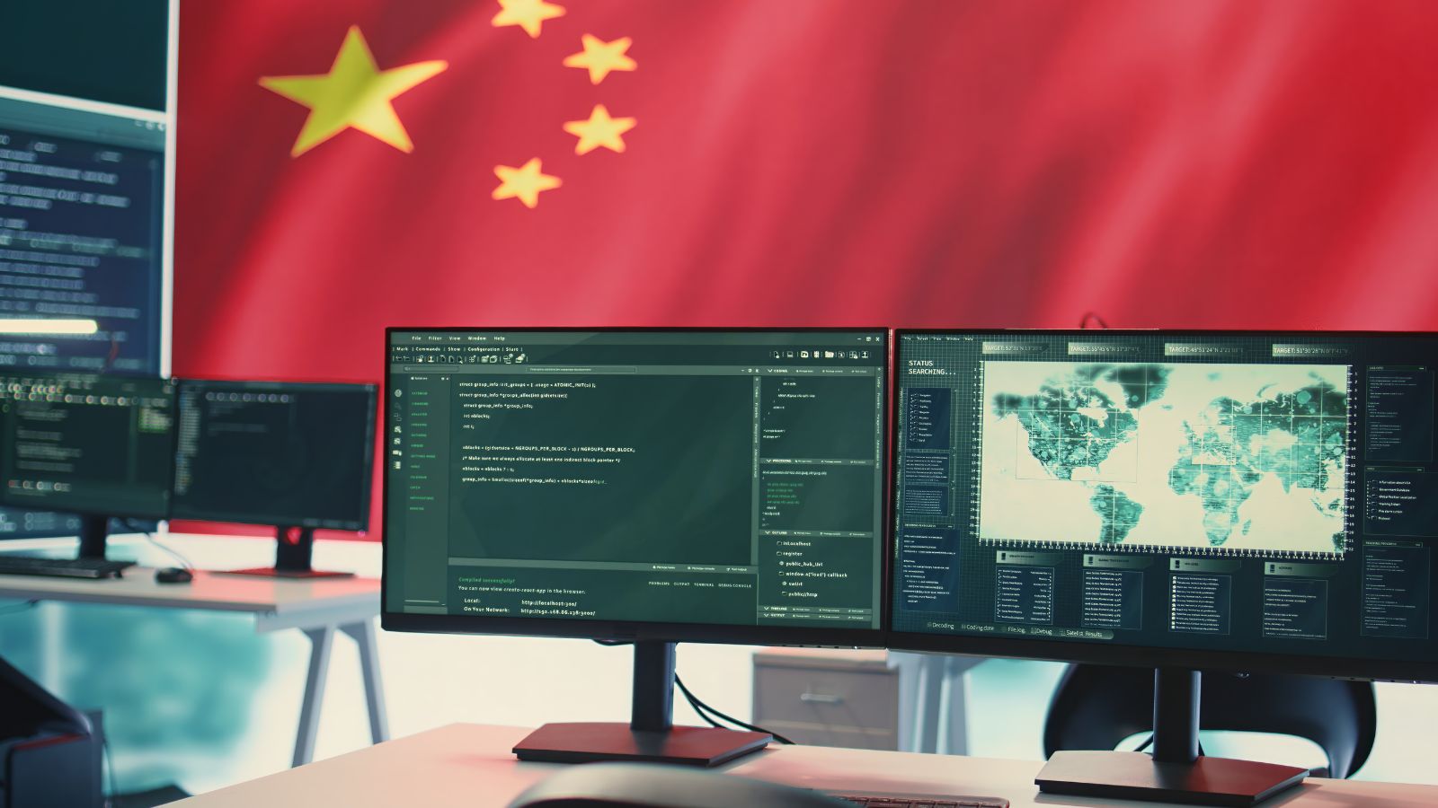 Bandeira da China e computadores