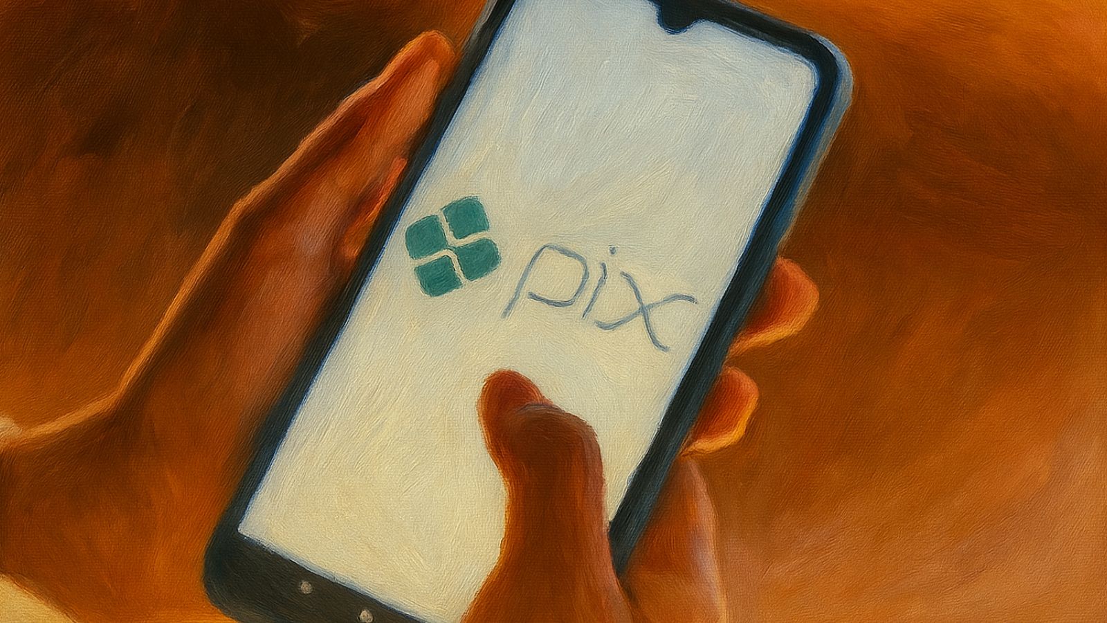 Pessoa com tela do Pix aberto no celular